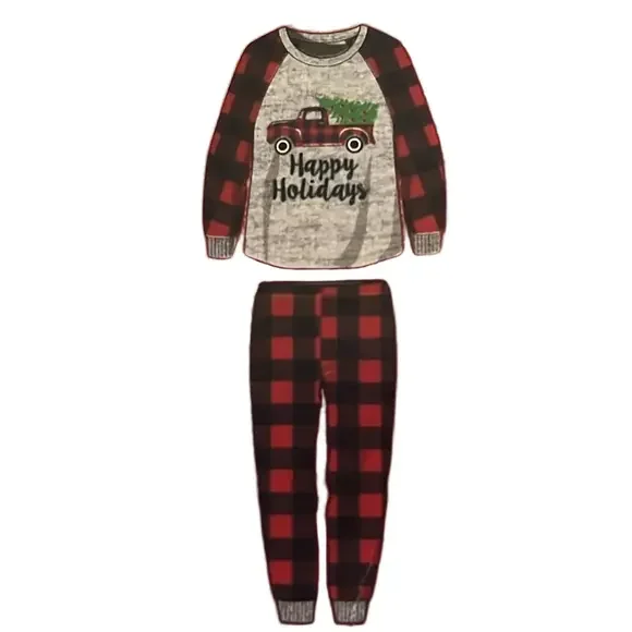 Happy Holidays Girl’s Buffalo Plaid Pajamas M7/8
