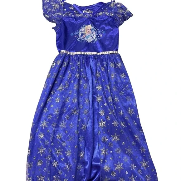 Disney Frozen Nightgown Purple Elsa Snowflake Flutter Sleeve Girls 8 Princess