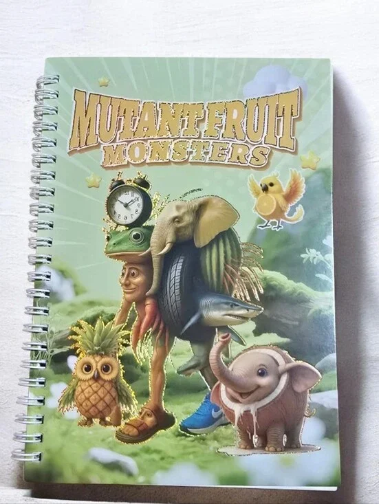 Mutant Fruit Monsters Green Spiral Notebook