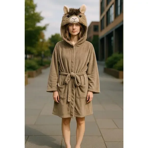 NWT Briefly Stated Youth Kids‎ Boy Girl Funny Llama Plush Bathrobe Size L/XL