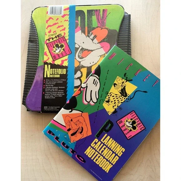 Vtg 1991 Mead Notebook & Calendar Disney Electric Mouse NWT Goofy Notefolio