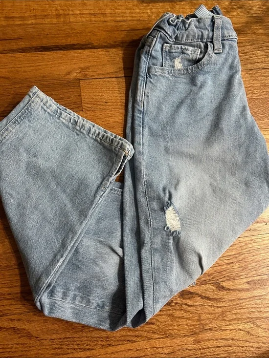 GAP Denim Girl Light Blue Straight Distressed Jeans with waist adjusters size 12