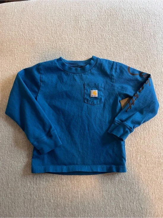 Carhartt Kids' Dark Blue Long-Sleeve Pocket Tee with Sleeve Script