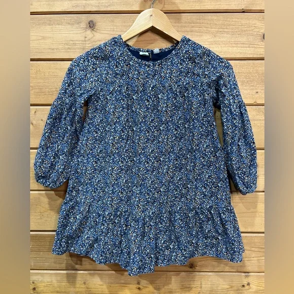 GAP Kids Tiered Corduroy Dress — Blue Floral — Toddler/Youth Small