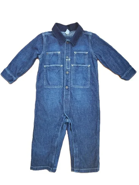 Baby Gap Boys Blue Denim Jean Collared One-Piece Size 18-24 Months
