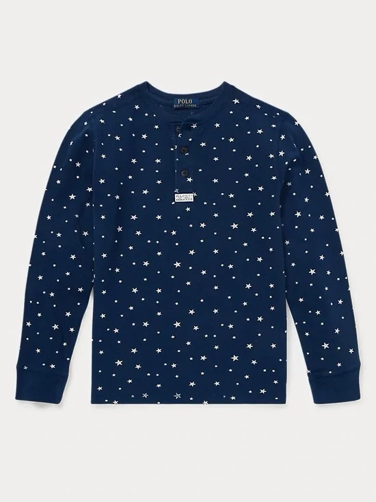 Polo Ralph Lauren Boys Long Sleeve Blue Star Print Cotton Henley Shirt. 2. 2T.