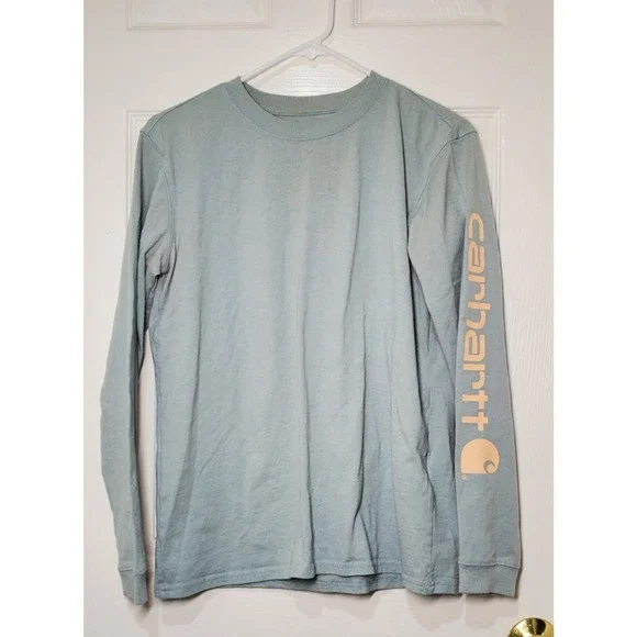 Carhartt Youth Long Sleeve Logo Shirt Blue Loose Fit Kids Size S 4/6