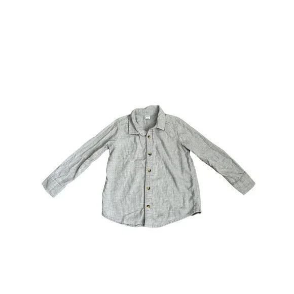 Old Navy Boys Long Sleeve Button-Up Shirt 5T Gray Lightweight Casual Cotton Blen
