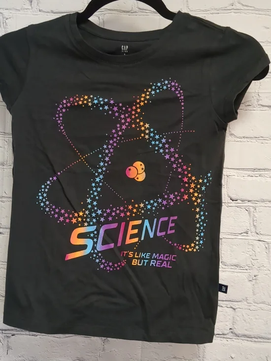 GAP Girls Black 'Science' Graphic Tee - Rainbow Stars