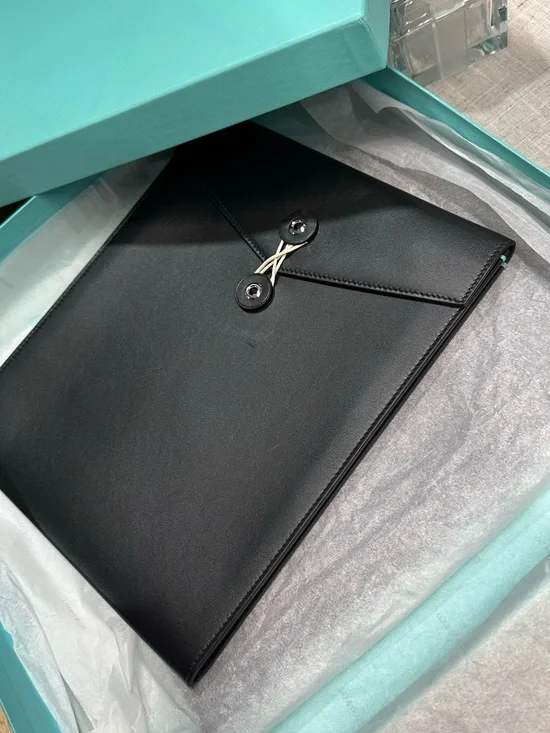 TIFFANY & CO BLACK LEATHER INTEROFFICE MAIL ENVELOPE RARE HTF UNISEX UNUSED NOS