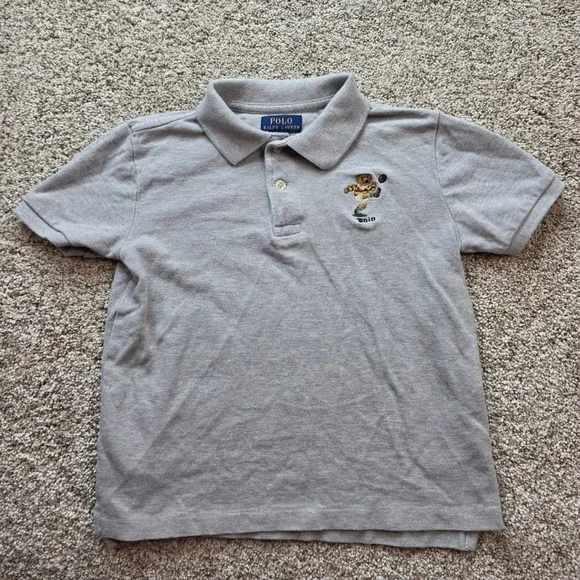 Polo Ralph Lauren Polo Shirt Kids 6 Gray Football Bear Embroidered Short Sleeve