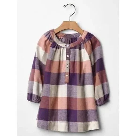 Baby Girls Gap Checkered Flannel Long Sleeve Dress - Sz 12-18 mo