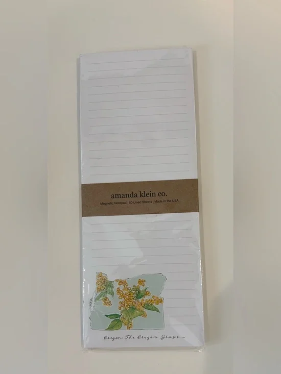 Amanda Klein Co. Magnetic Notepad, 50 Lined Sheets, Oregon, The Oregon Grape