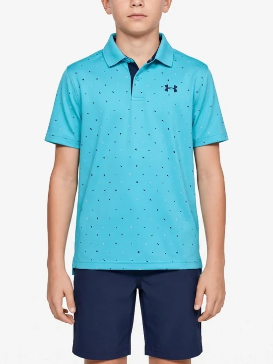Under Armour Youth Loose HeatGear Polo Shirt Blue Speckled Short Sleeve Size YLG