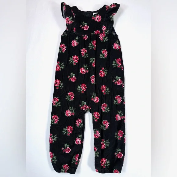 BABY GAP Baby Girls’ Rose Black Corduroy 100% Cotton Ruffle Jumpsuit Size 18-24M