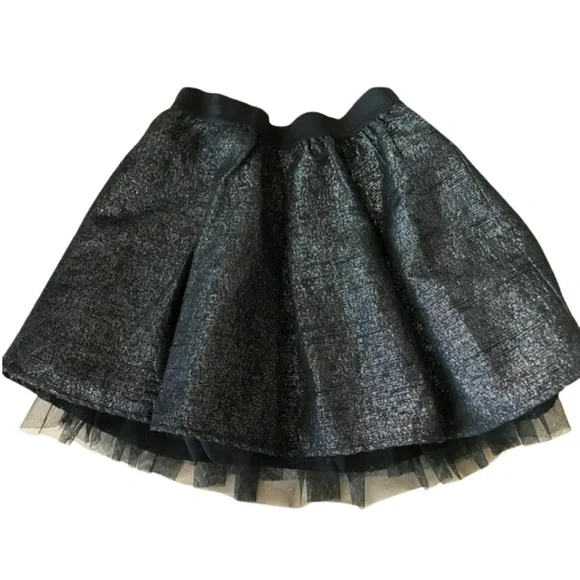 NEW GapKids Gap Girls Black Silver Shimmer Skirt Elastic Waist Tulle Poufy Size8