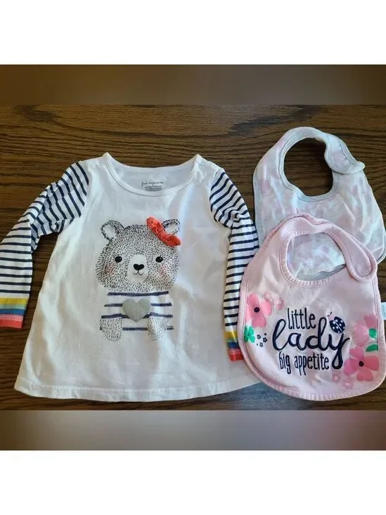 First Impressions Baby Girl Top + 2 Bibs Set