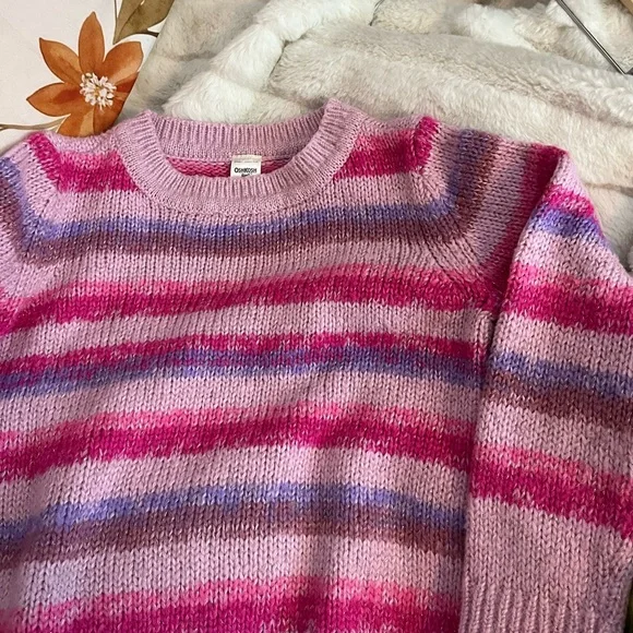 OshKosh Girls 5T Pink Purple Striped Winter Spring Sweater School Classic Comfy