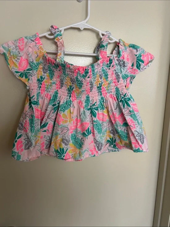 Tommy Bahama Pink Tropical Smocked Off-Shoulder Top with Straps