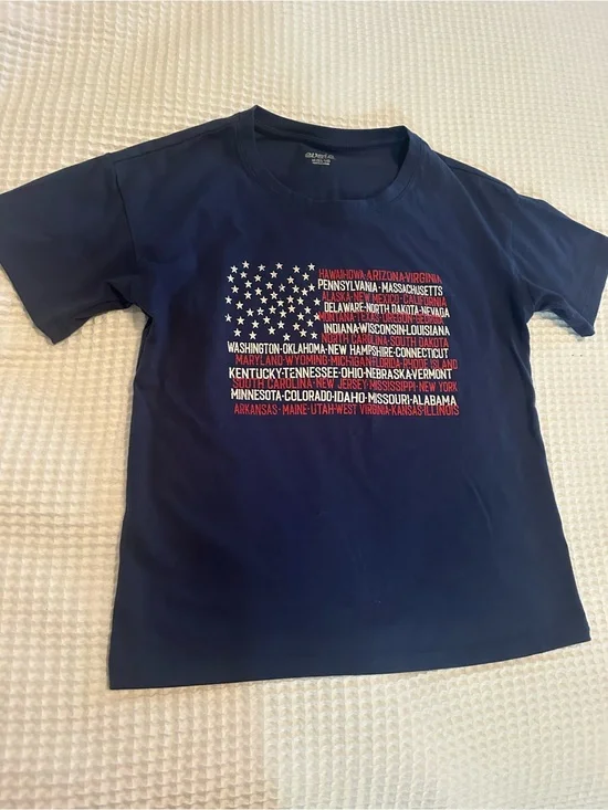 Maurices Navy Short Sleeve Tee with Red, White Star-Text Flag Graphic