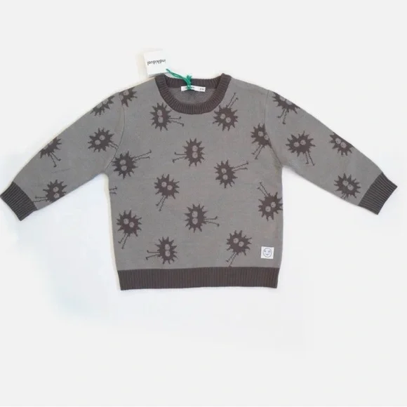 Indikidual Kids Splat Print Knit Sweater Grey Monster Crewneck Size 3-5Y