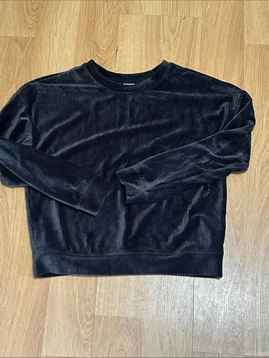 wonder nation Black Velvet Ribbed Crewneck Sweater