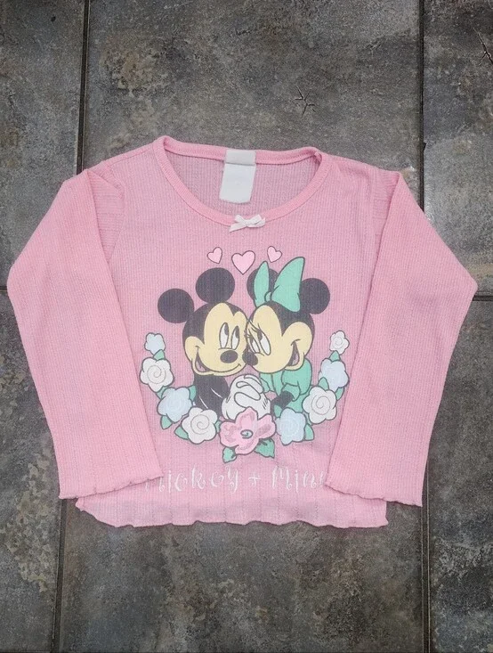 Vintage 90s Mickey and Minnie Mouse Girl's 12x13 Ribbed Disney Pajama T Shirt
