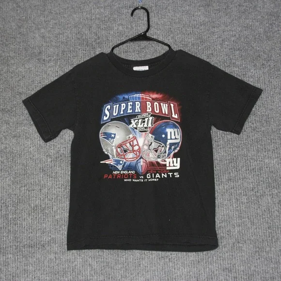 Patriots Giants Reebok T Shirt Boys M Black Super Bowl XLII Event Sports‎ Retro