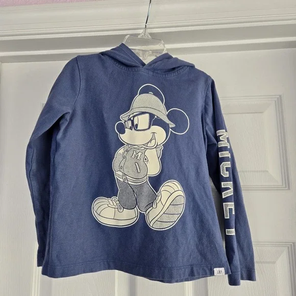 Baby‎ Gap X Disney Hooded Mickey Mouse T-shirt  Size 5T Blue Organic Cotton