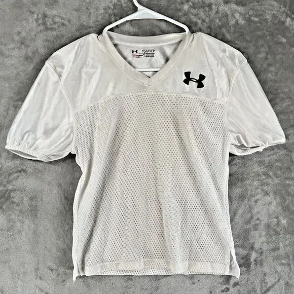Under Armour Youth Sm Football Practice Jersey White Mesh HeatGear Short Sleeve