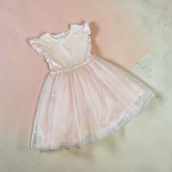 Baby Gap Pink Tulle Tutu Dress Sz 4T Flutter Ruffle Sleeve Princess Casual