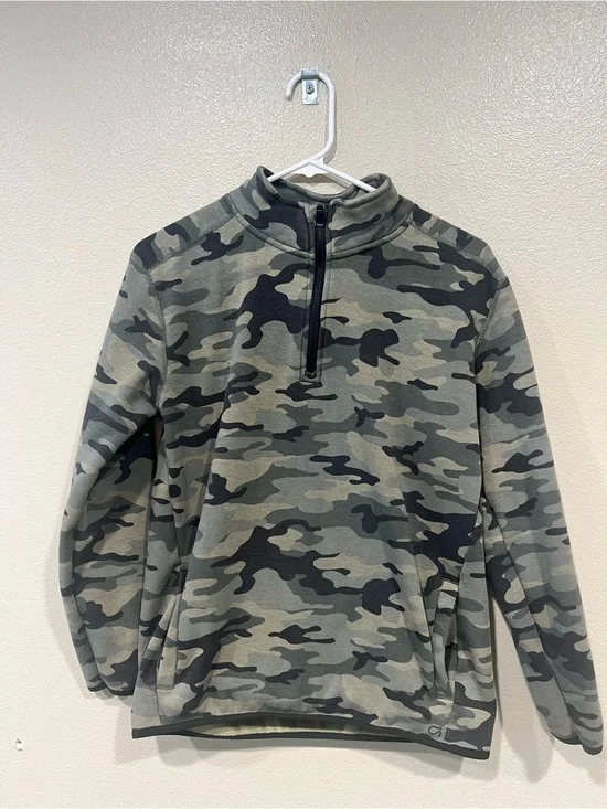 GAP Kids Camo Quarter-Zip Pullover Hoodie - Green, Black, Gray