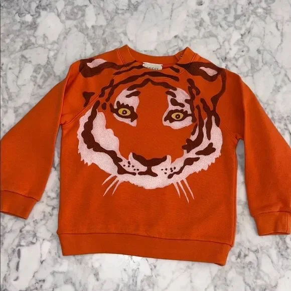 Gucci Kids Orange Tiger “GUCCI DON’T PANIC” Sweatshirt 24M