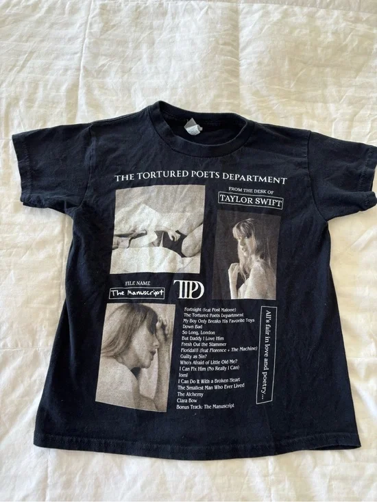 Gildan Heavy Cotton Youth S Black Taylor Swift Tortured Poets Dept T-Shirt