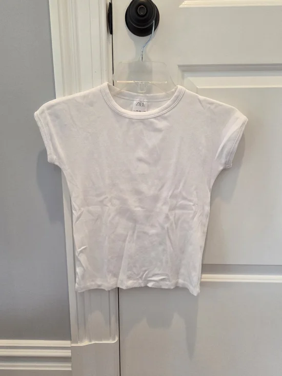 ZARA Kids White Short Sleeve Ribbed Crew Tee