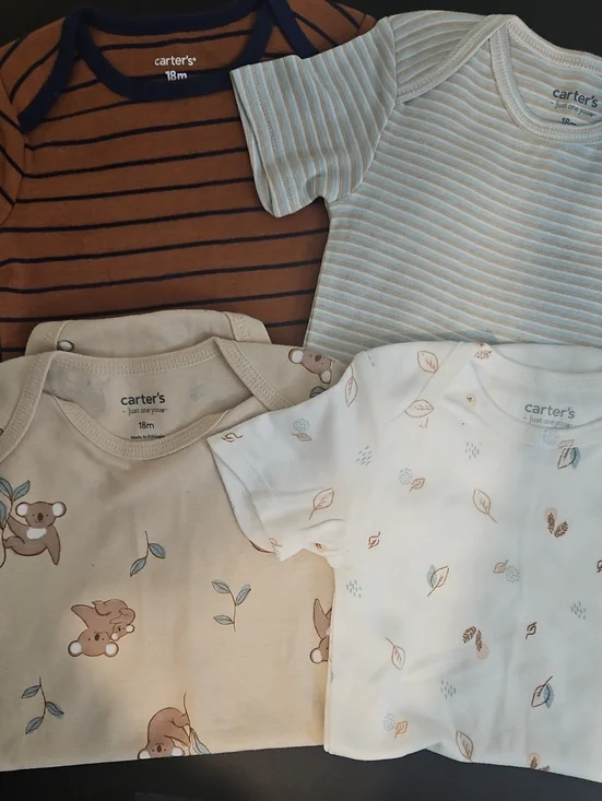 Carter's Brown, Cream, White & Blue Short-Sleeve Bodysuit Set