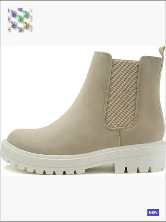 Women Lug Sole Low Heel Chelsea Fashion Ankle Bootie w/Double Elastic Gore