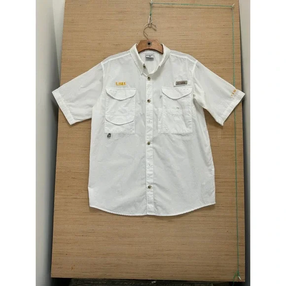 Columbia PFG LSU Tigers Fishing Shirt Mens Youth XL White Short Sleeve Button Up