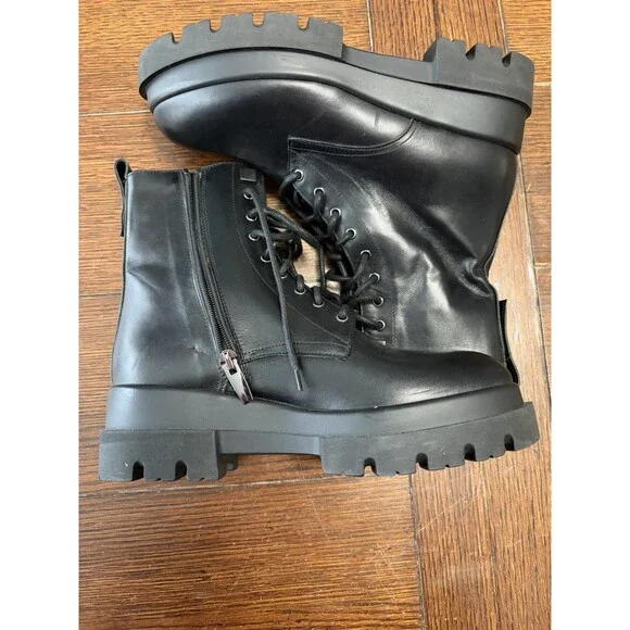 New La Canadienne Brendan Leather Combat Booties Black  35.5 EU 5.5 US NWOT