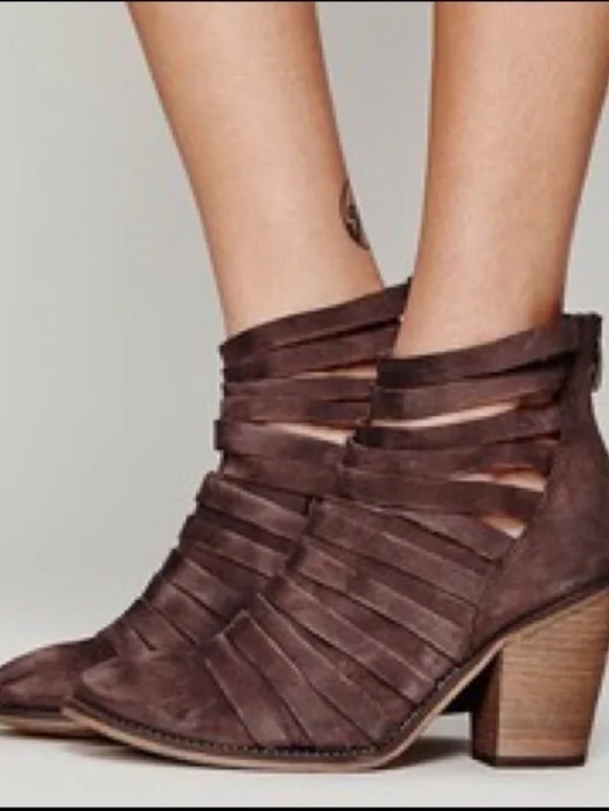 🤠Free People Hybrid Strappy Heel Boots in Burgundy/Maroon