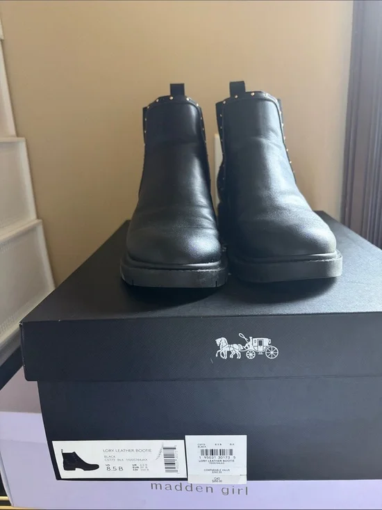 Coach Black Leather Ankle Booties with Stud Trim