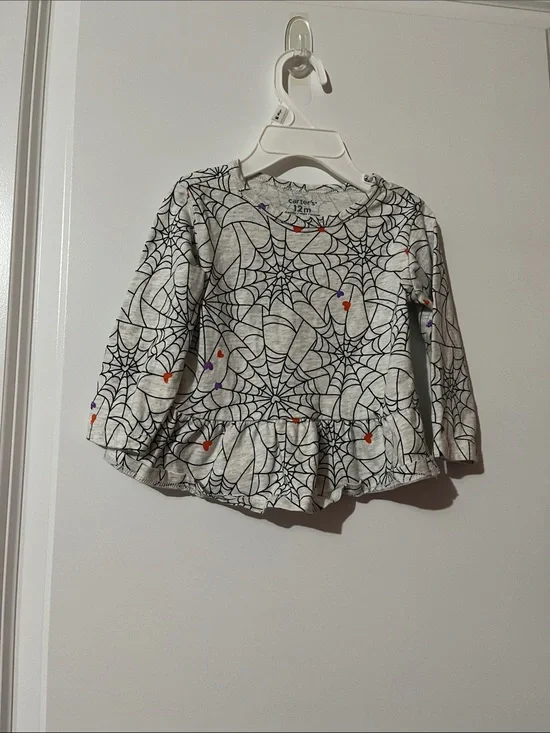 Carter's Gray Spiderweb Peplum Top with Orange & Purple Accents