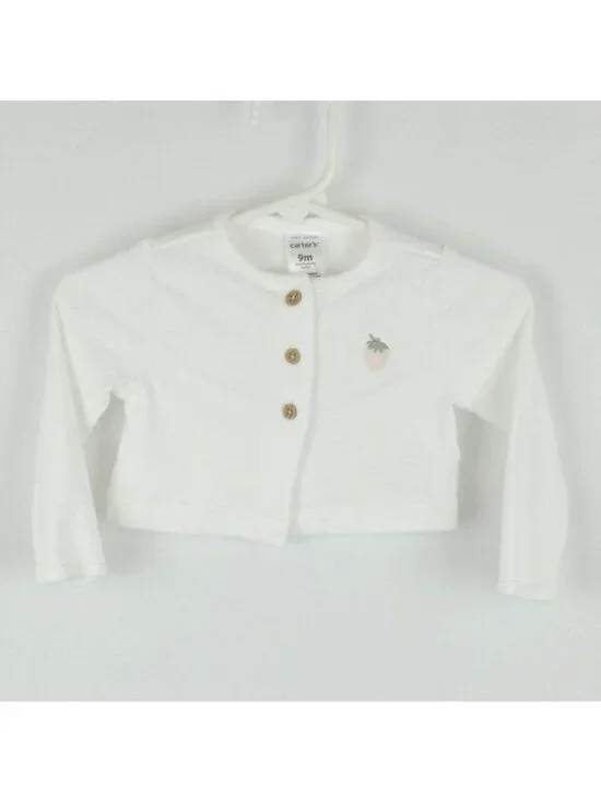 Carter's Infant Size 9 Months White Embroidered Button Up Knit Jersey Cardigan