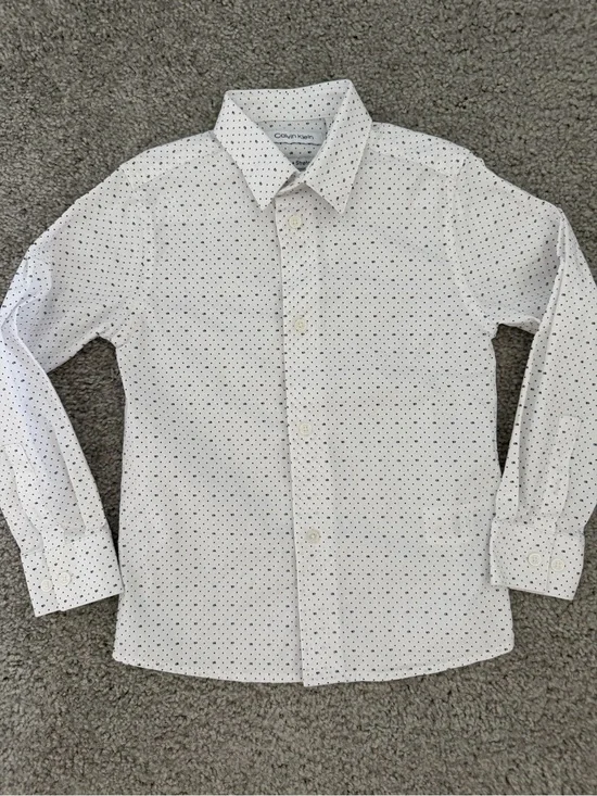 Calvin Klein White Shirt with Tiny Black Dot Print - Kids