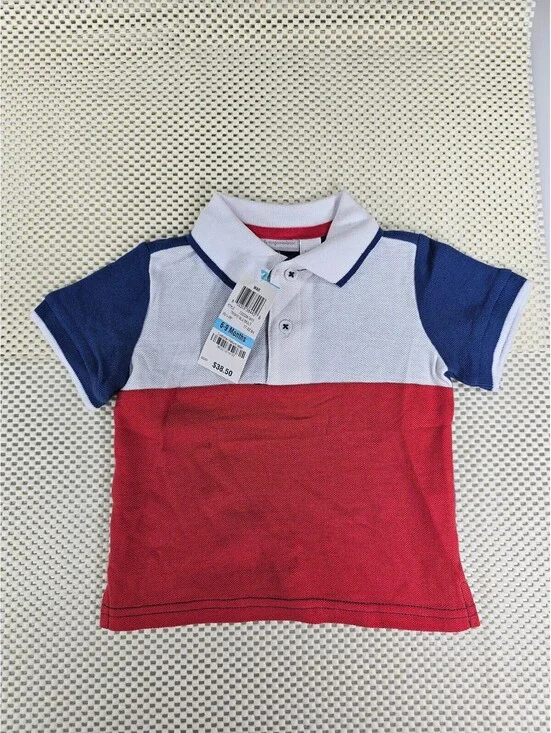 First Impressions Baby Polo Shirt, Red, White, and Blue. Size 6-9 M. #AMERICANA