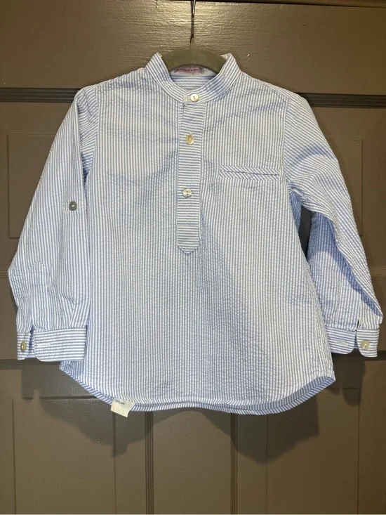 La Coqueta Blue Stripe Mateo Long Sleeve Boy Shirt