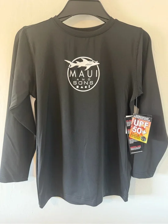 Maui and Sons Boys Black Long Sleeve UPF 50+ Rash Guard Size S