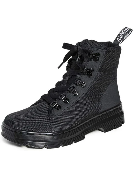 Womens Black Polyster Casual Stylish Comfortable Round Toe Lace Up Ankle Boot