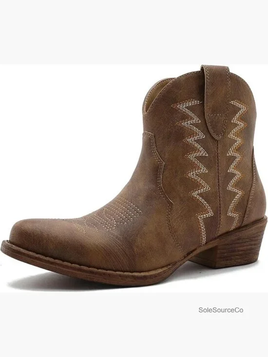 Tapered Square Toe Cowgirl Booties with Side Zipper