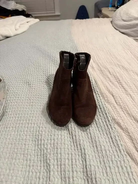 Crocs Leigh Suede Wedge Ankle Booties in Espresso Brown